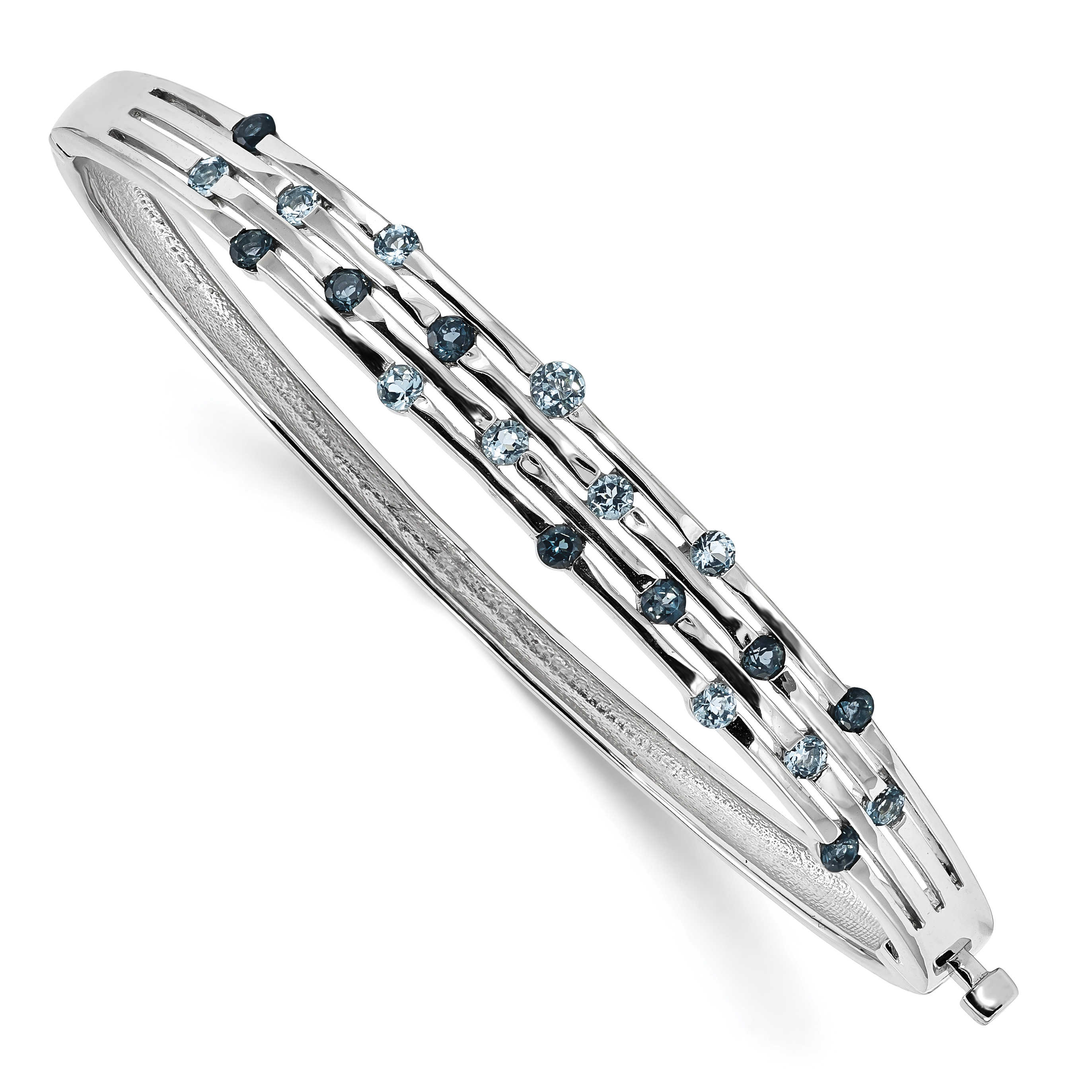 Sterling Silver Rhodium-plated Light Swiss/London Blue Topaz Hinged Bangle (QX987BT)