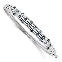 Sterling Silver Rhodium-plated Light Swiss London Blue Topaz Hinged Bangle view 1