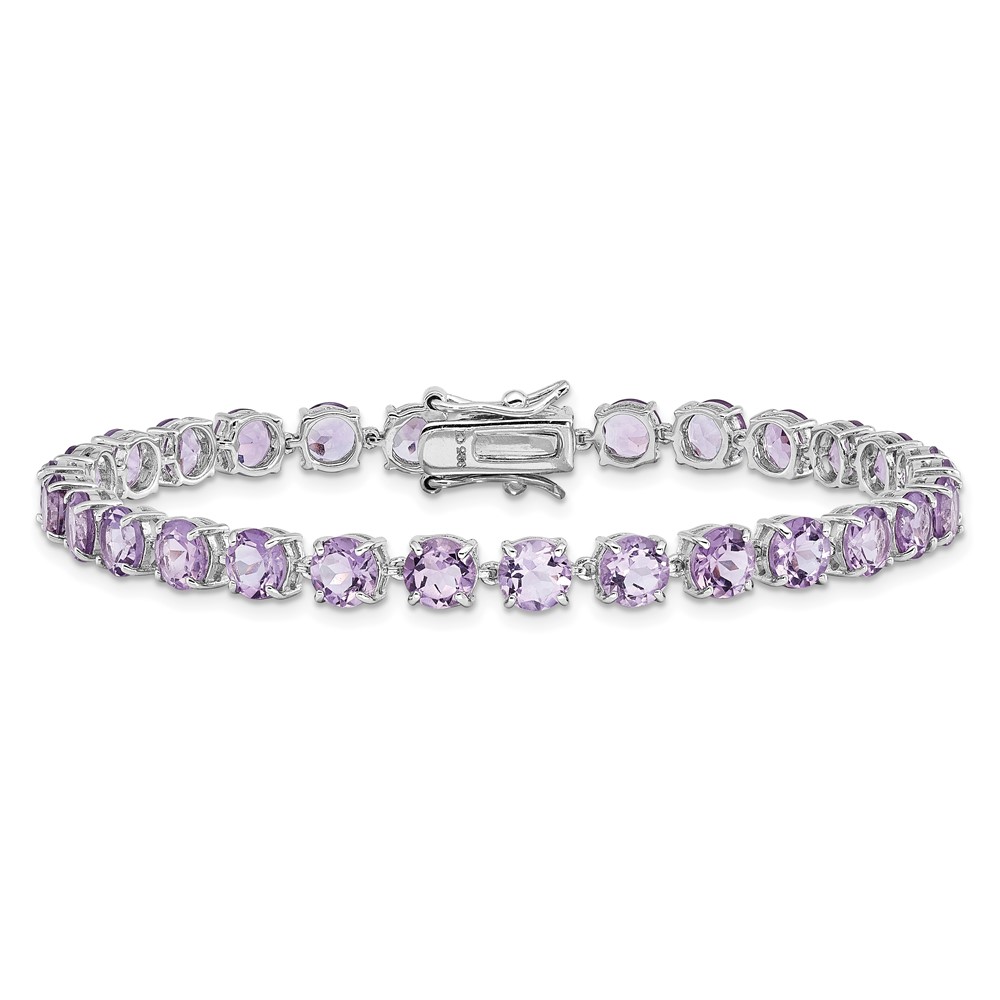 Sterling Silver Rhodium-plated Polished 5mm Amethyst Stone Bracelet (QX991AM)
