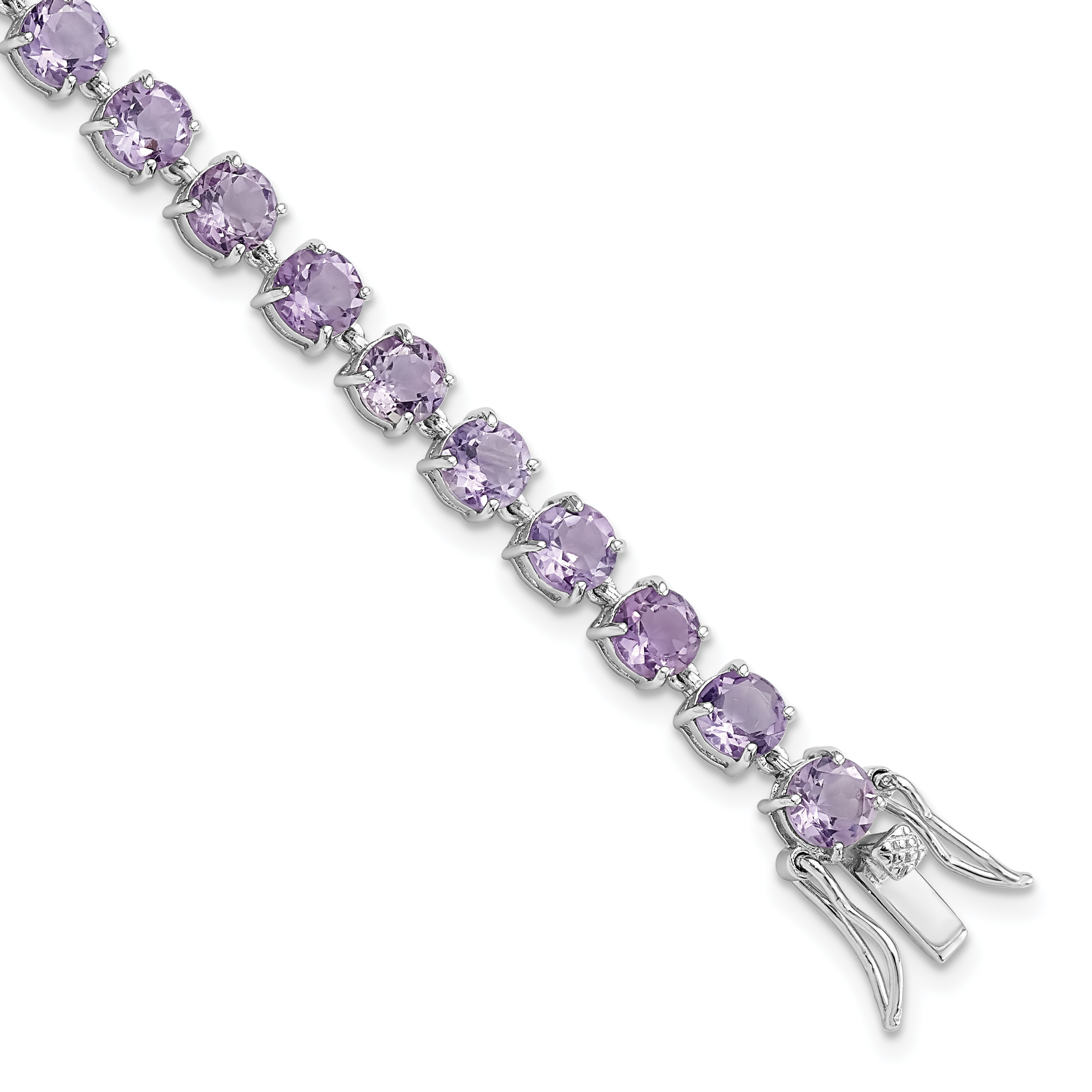Sterling Silver Rhodium-plated Polished 5mm Amethyst Stone Bracelet (QX991AM)