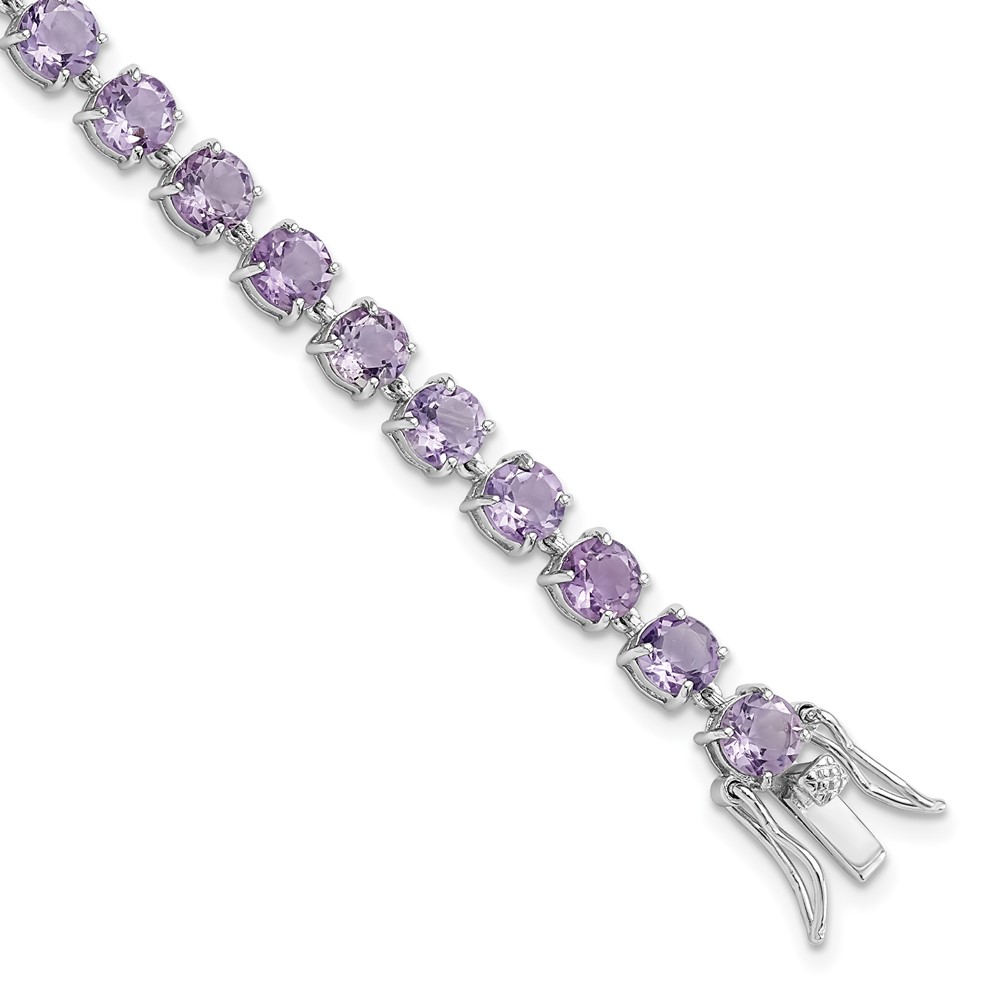 Sterling Silver Rhodium-plated Polished 5mm Amethyst Stone Bracelet (QX991AM)