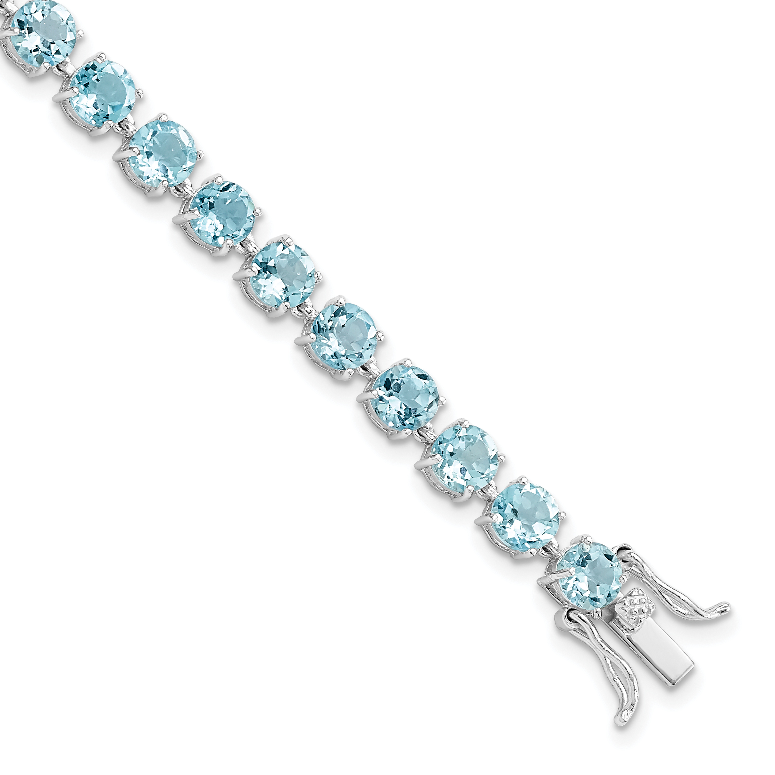 Sterling Silver Rhodium-plated Polished 5mm Blue Topaz Bracelet (QX991BT)