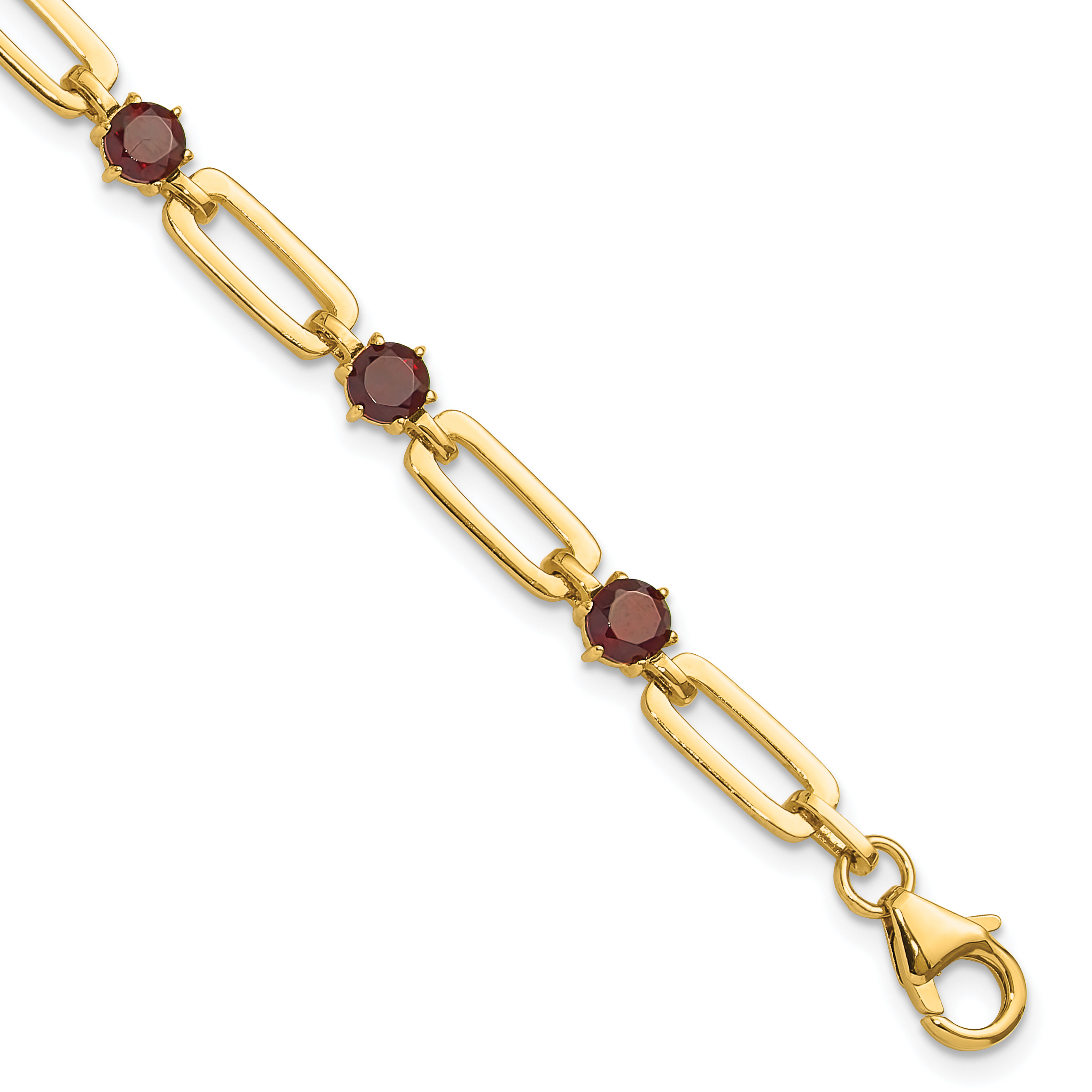 Sterling Silver Gold-tone 5mm 4.05GA Garnet Paperclip Chain Bracelet (QX993GA)