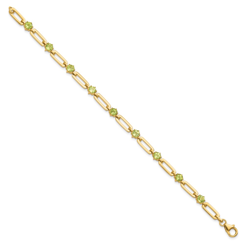 Sterling Silver Gold-tone 5mm 3.6PE Peridot Paperclip Chain Bracelet (QX993PE)