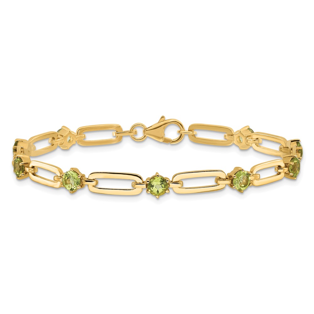 Sterling Silver Gold-tone 5mm 3.6PE Peridot Paperclip Chain Bracelet (QX993PE)