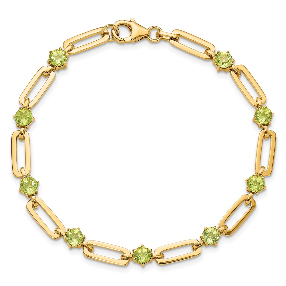 Sterling Silver Gold-tone 5mm 3.6PE Peridot Paperclip Chain Bracelet (QX993PE)