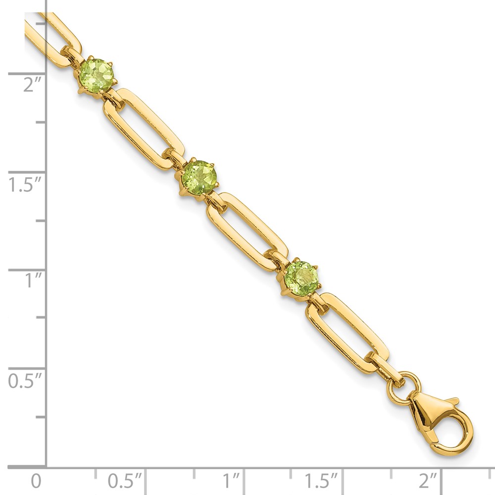 Sterling Silver Gold-tone 5mm 3.6PE Peridot Paperclip Chain Bracelet (QX993PE)