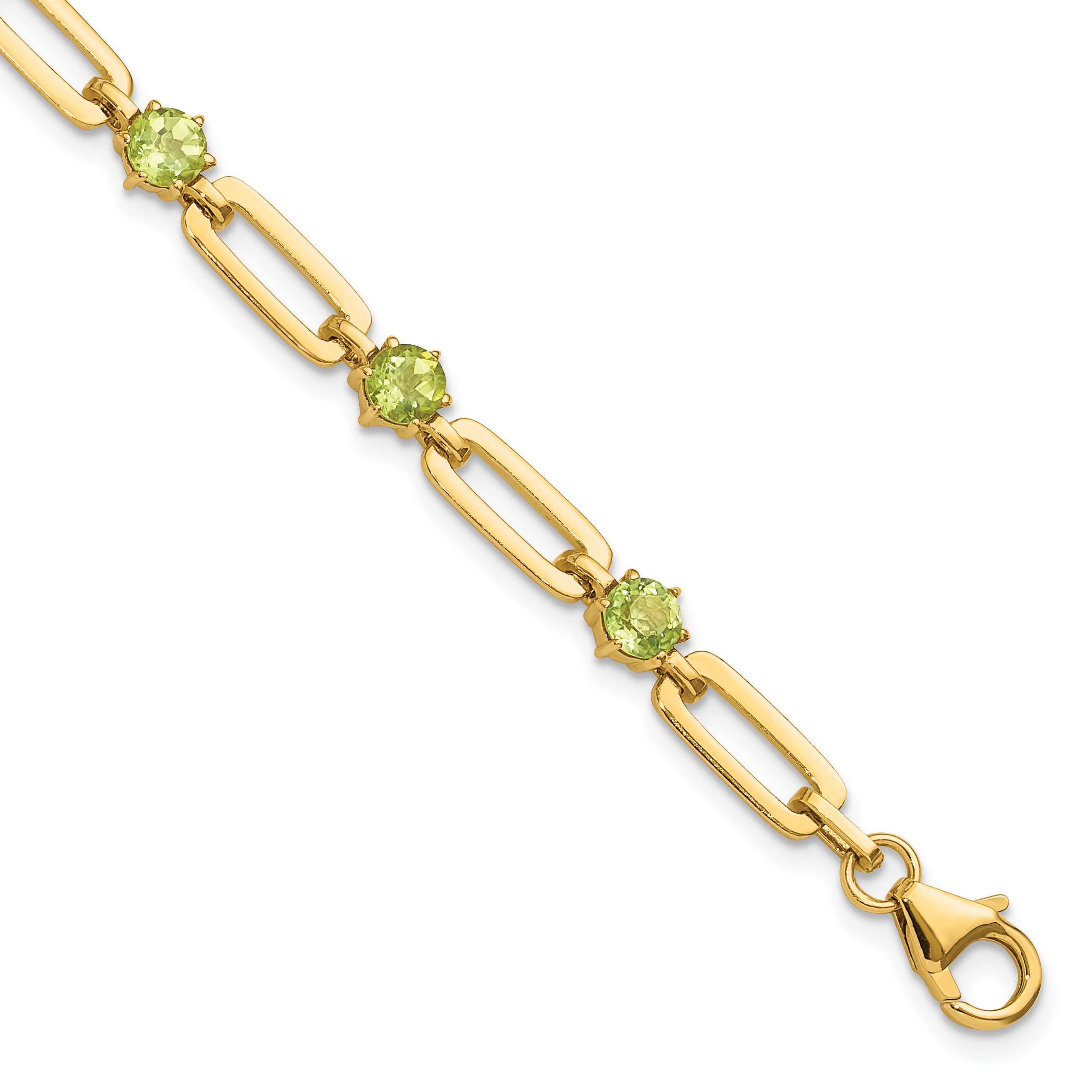 Sterling Silver Gold-tone 5mm 3.6PE Peridot Paperclip Chain Bracelet (QX993PE)