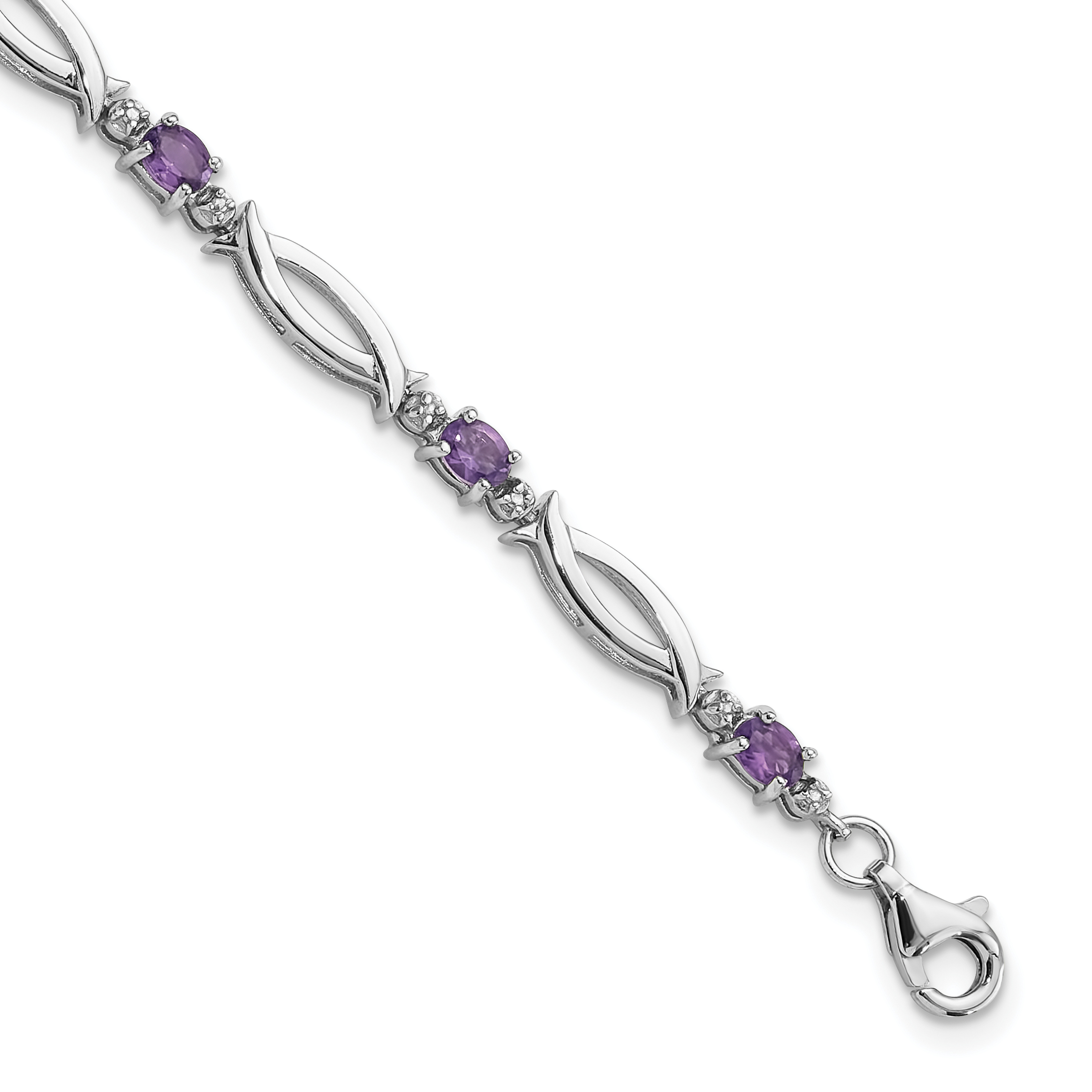 Sterling Silver Rhodium-plated Amethyst and Diamond 7.25in Bracelet (QX994AM)