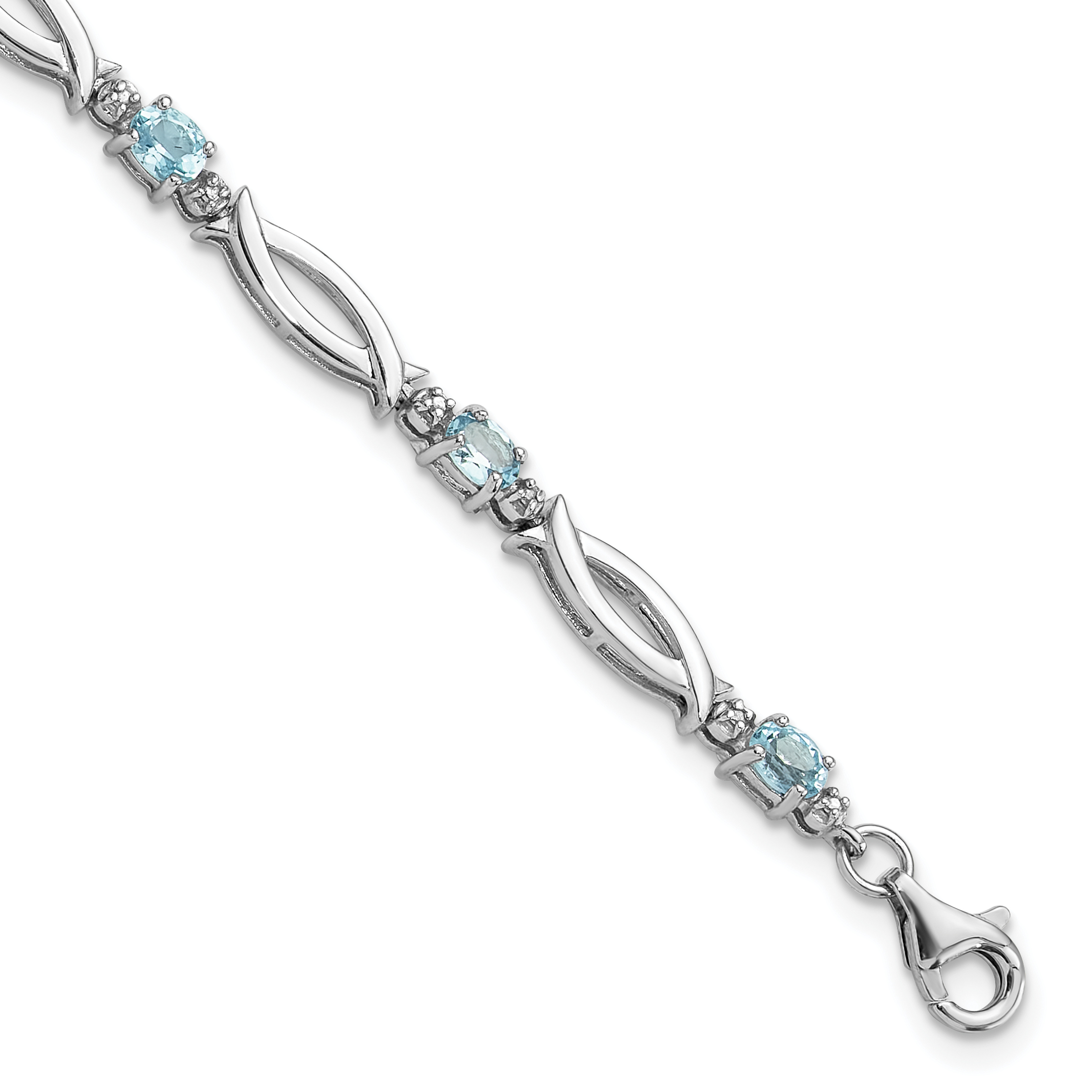 SS Rhodium-plated Light Swiss Blue Topaz and Diamond Bracelet (QX994BT)