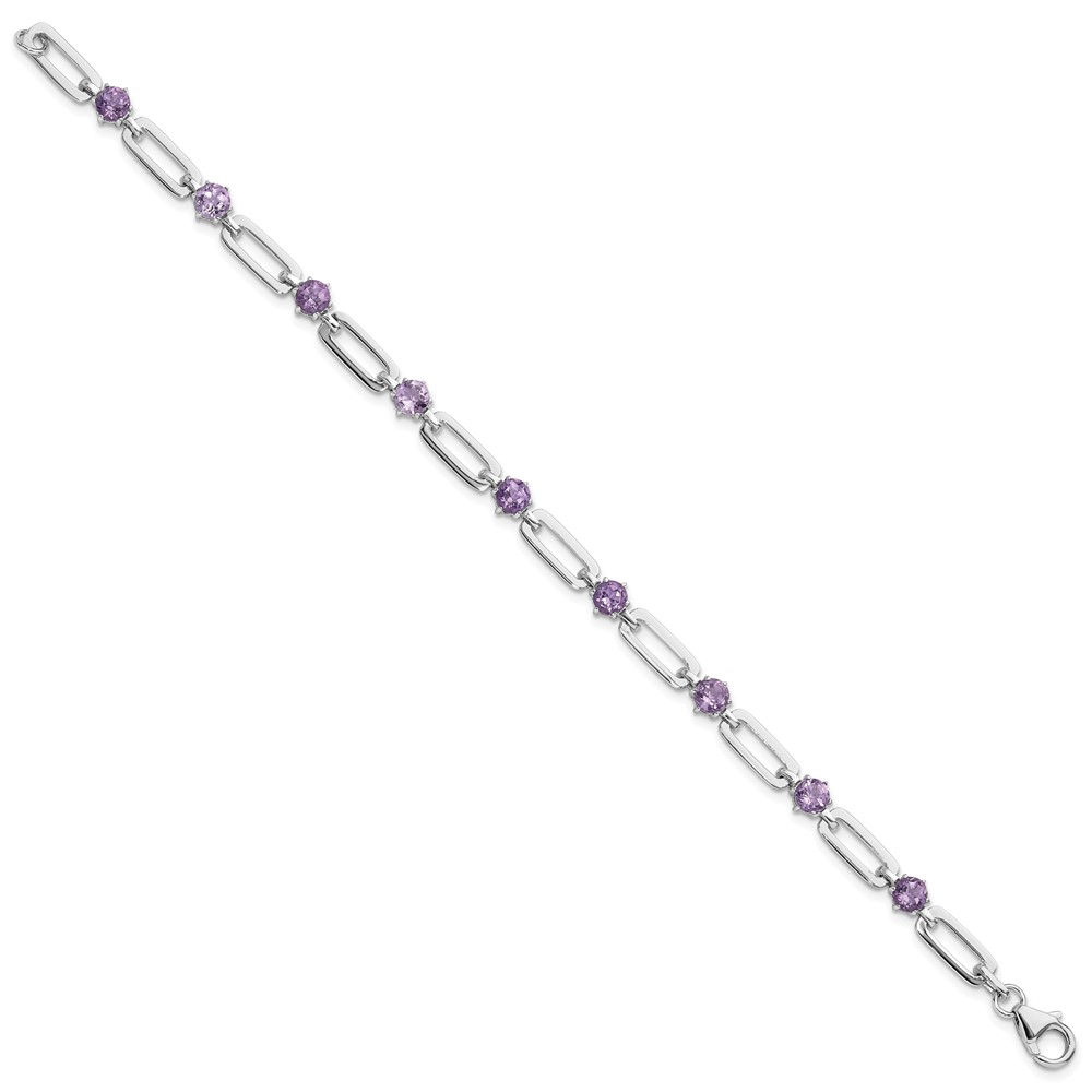 SS Rhod-plated 5mm 3.42AM Amethyst Paperclip Chain Bracelet (QX996AM)