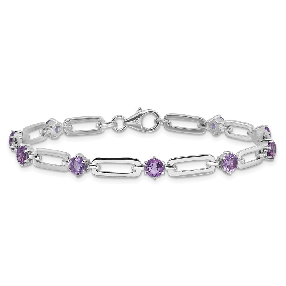 SS Rhod-plated 5mm 3.42AM Amethyst Paperclip Chain Bracelet (QX996AM)