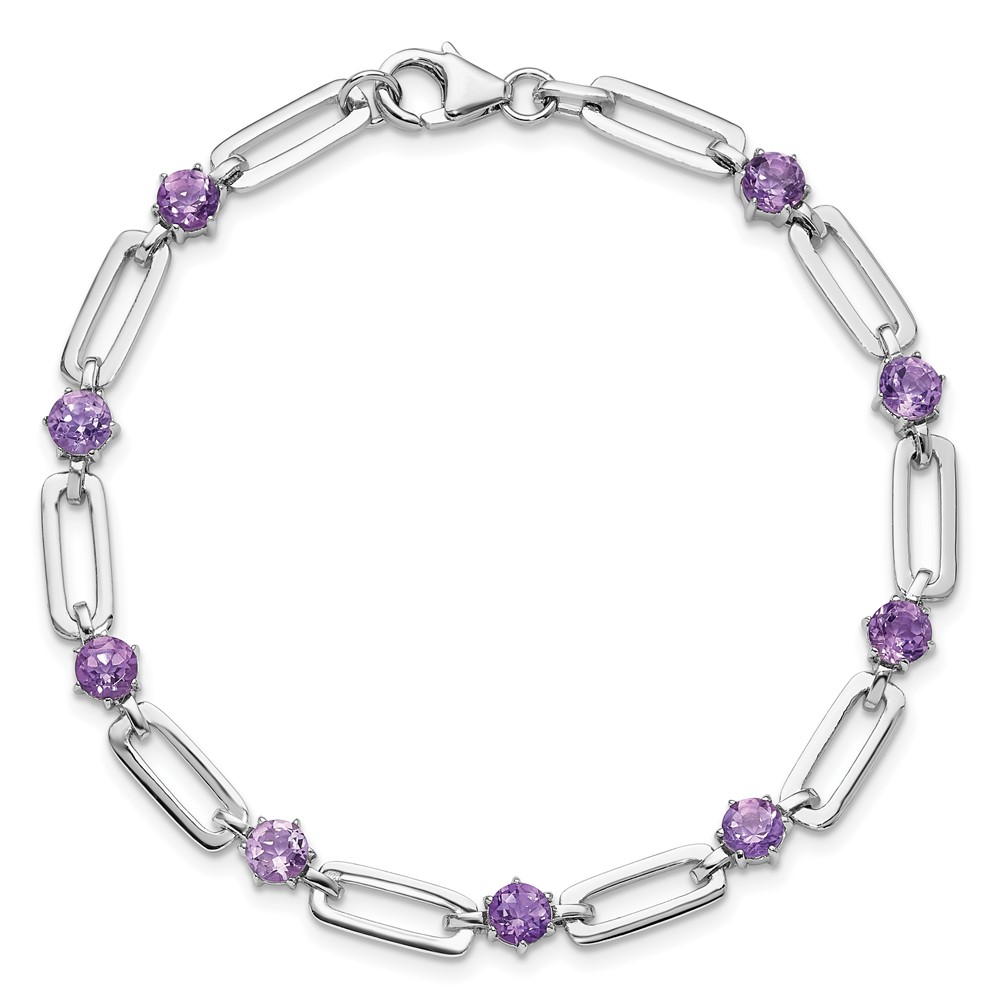 SS Rhod-plated 5mm 3.42AM Amethyst Paperclip Chain Bracelet (QX996AM)