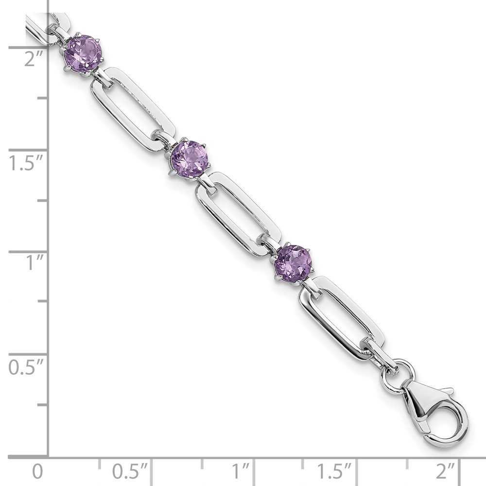SS Rhod-plated 5mm 3.42AM Amethyst Paperclip Chain Bracelet (QX996AM)