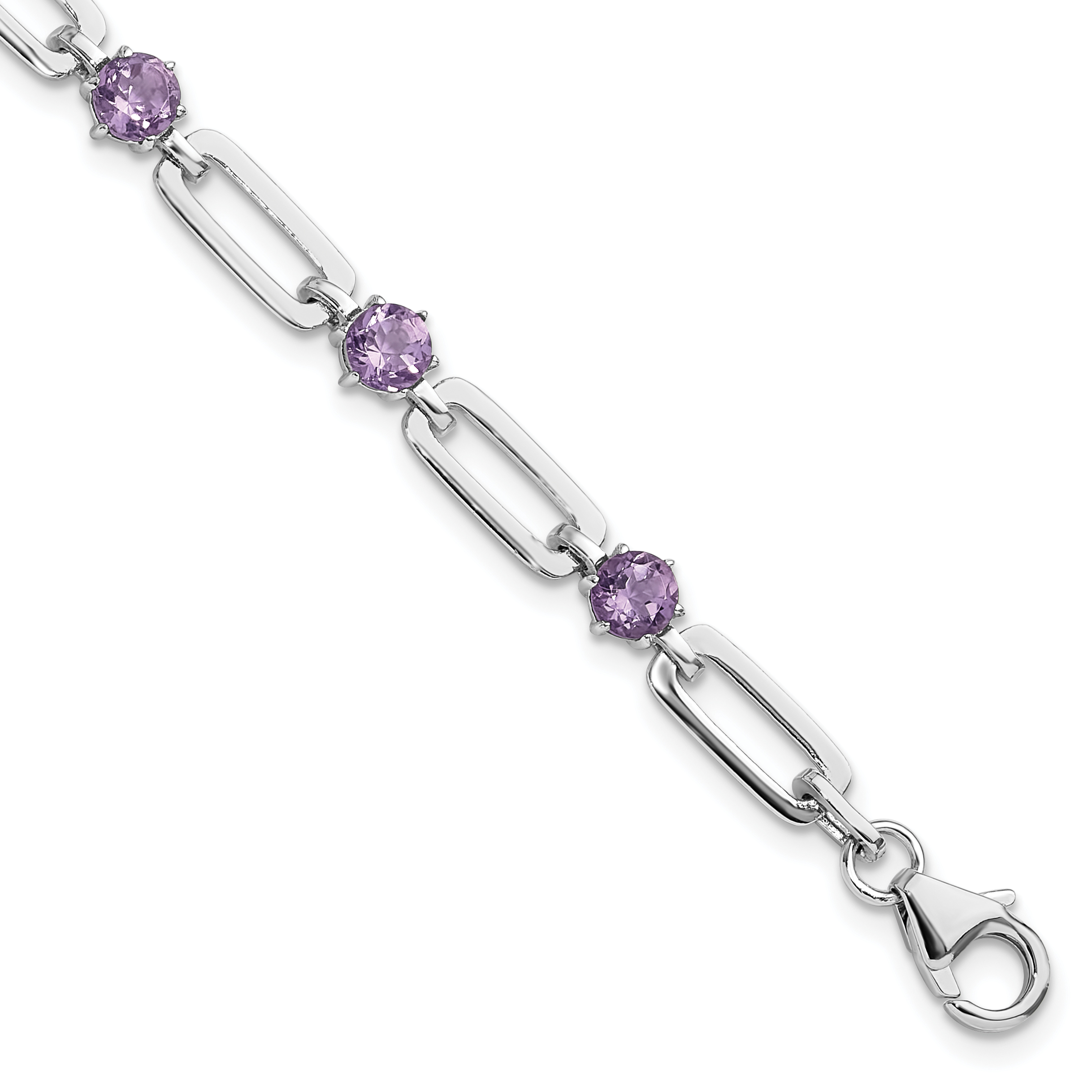 SS Rhod-plated 5mm 3.42AM Amethyst Paperclip Chain Bracelet (QX996AM)