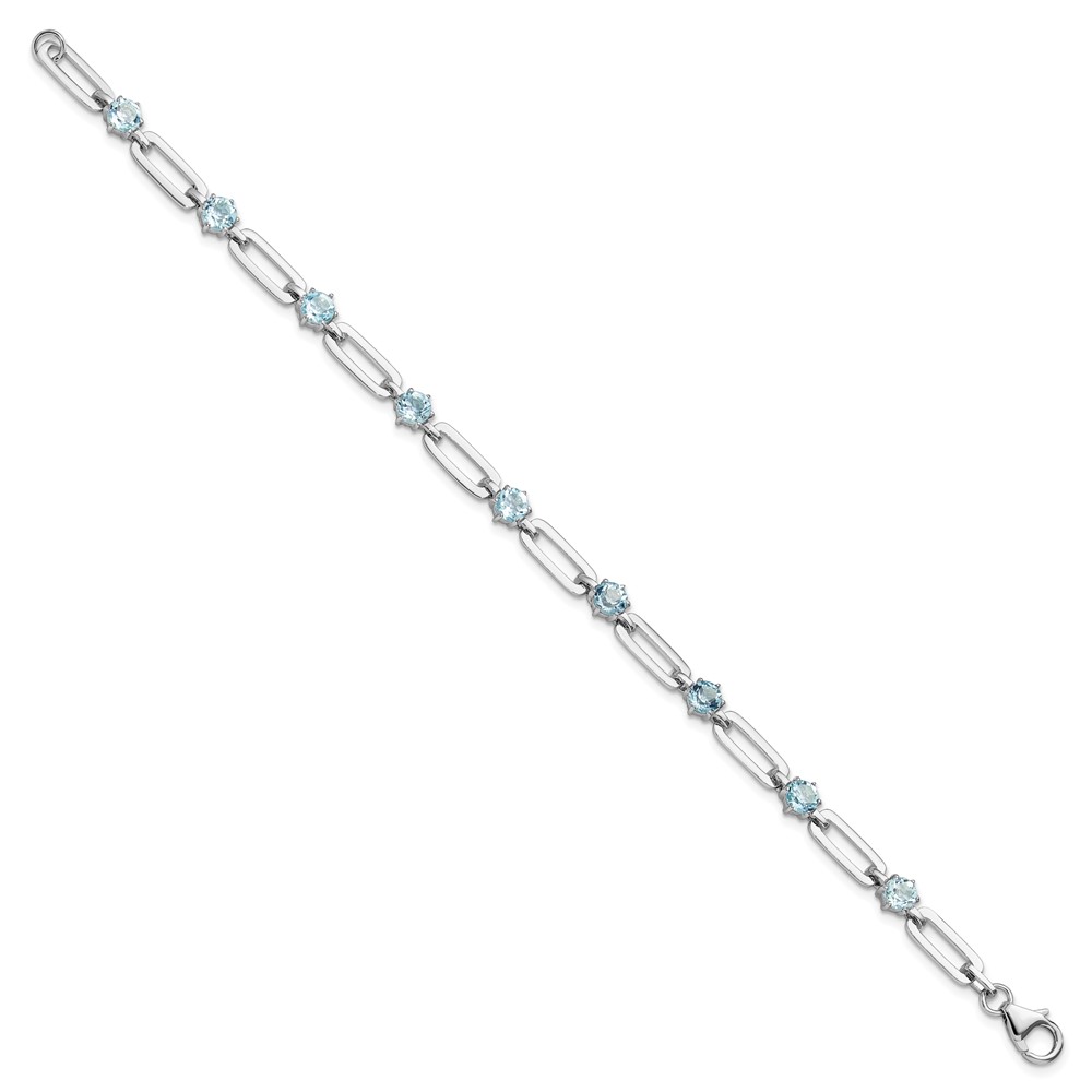 SS Rhod-plated 5mm 3.78BT Blue Topaz Paperclip Chain Bracelet (QX996BT)