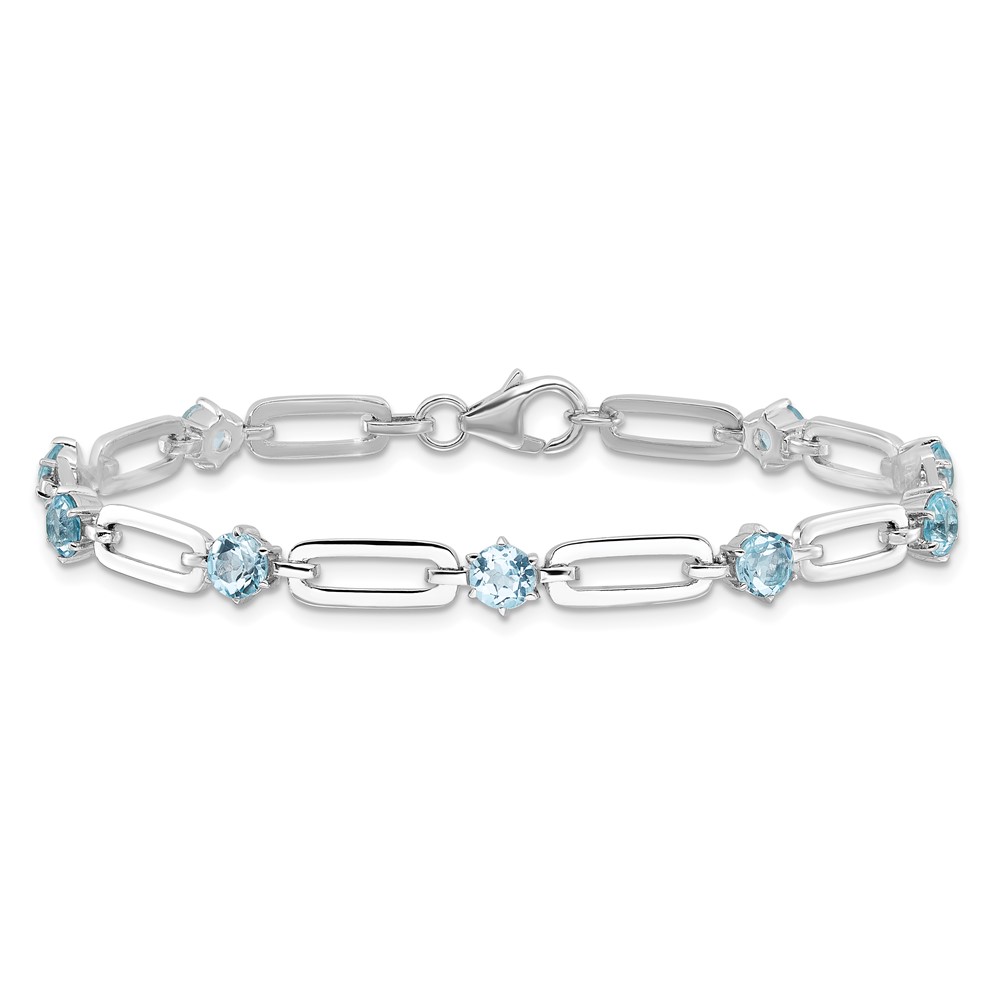 SS Rhod-plated 5mm 3.78BT Blue Topaz Paperclip Chain Bracelet (QX996BT)