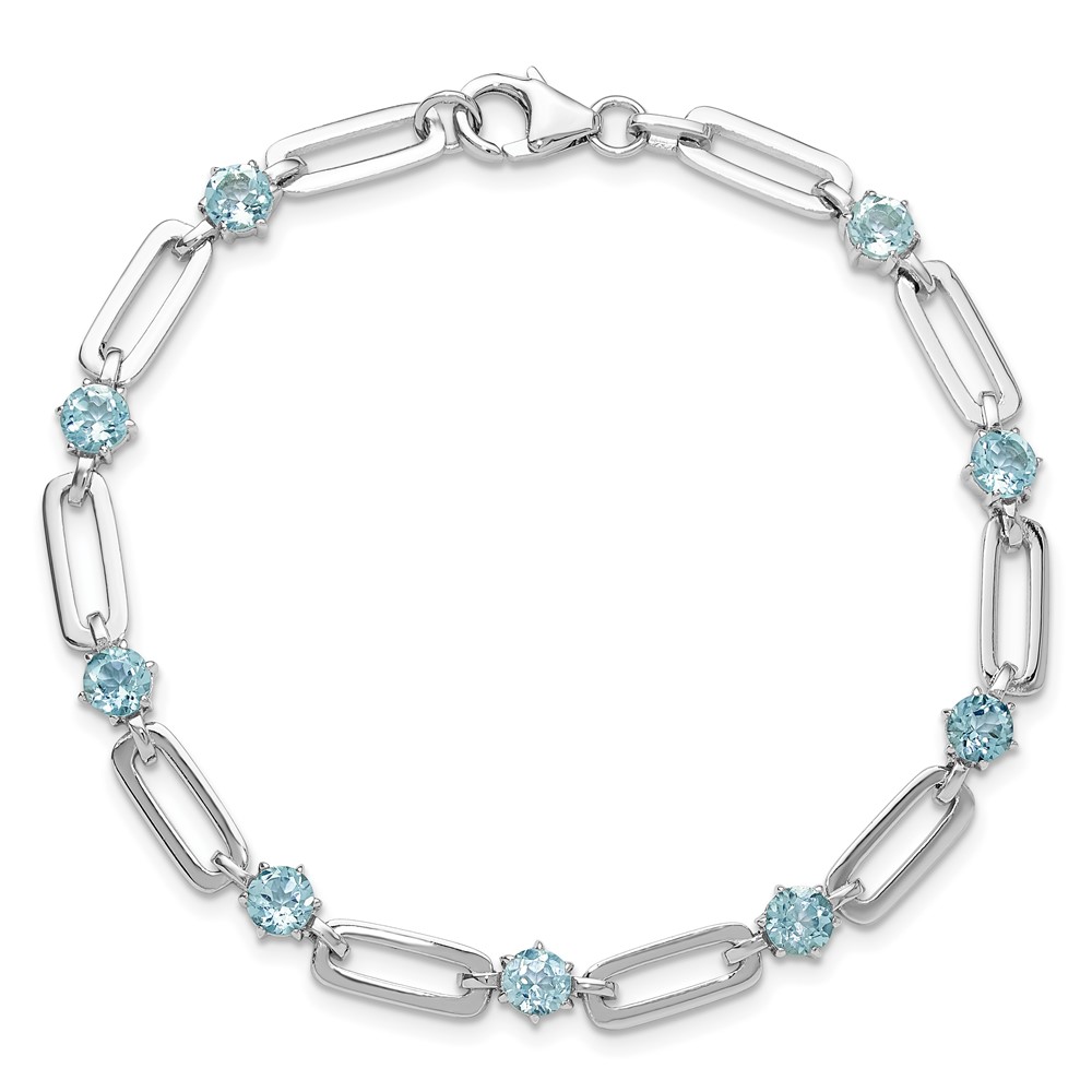 SS Rhod-plated 5mm 3.78BT Blue Topaz Paperclip Chain Bracelet (QX996BT)