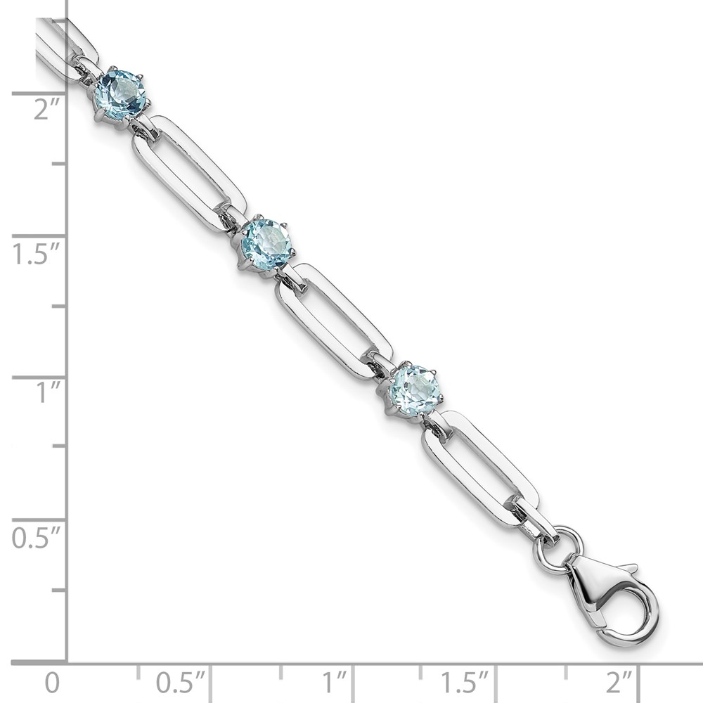 SS Rhod-plated 5mm 3.78BT Blue Topaz Paperclip Chain Bracelet (QX996BT)