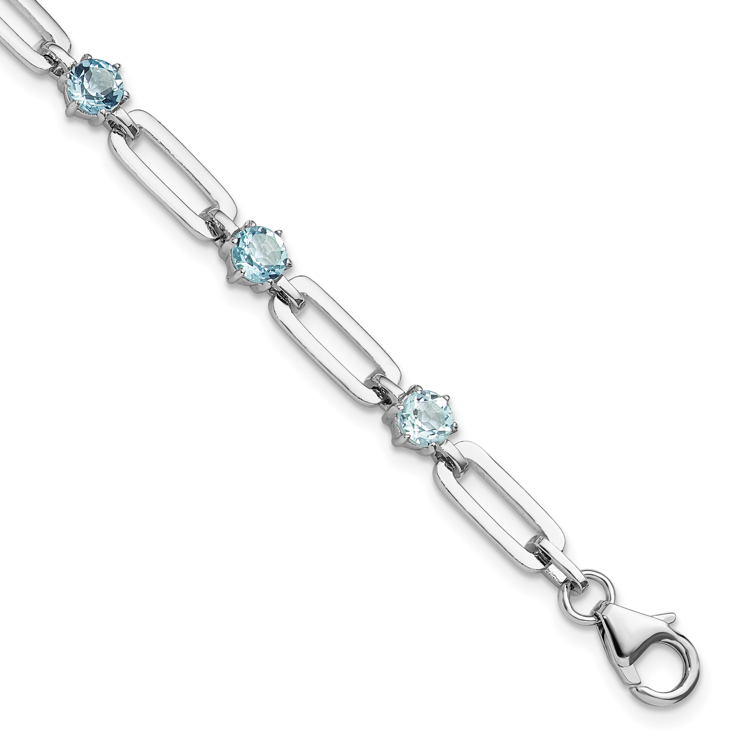 SS Rhod-plated 5mm 3.78BT Blue Topaz Paperclip Chain Bracelet (QX996BT)