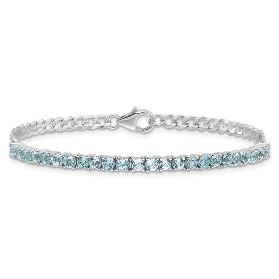 SS Rhodium-plated 3mm 3.21BT Blue Topaz Curb Chain Bracelet
