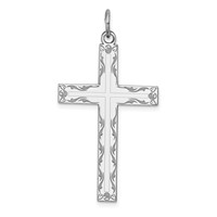Sterling Silver Rhodium-plated Laser Cut Cross Pendant view 1