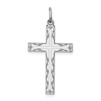 Sterling Silver Rhodium-plated Laser Cut Cross Pendant view 1