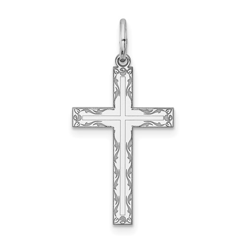 Sterling Silver Rhodium-plated Laser Cut Cross Pendant