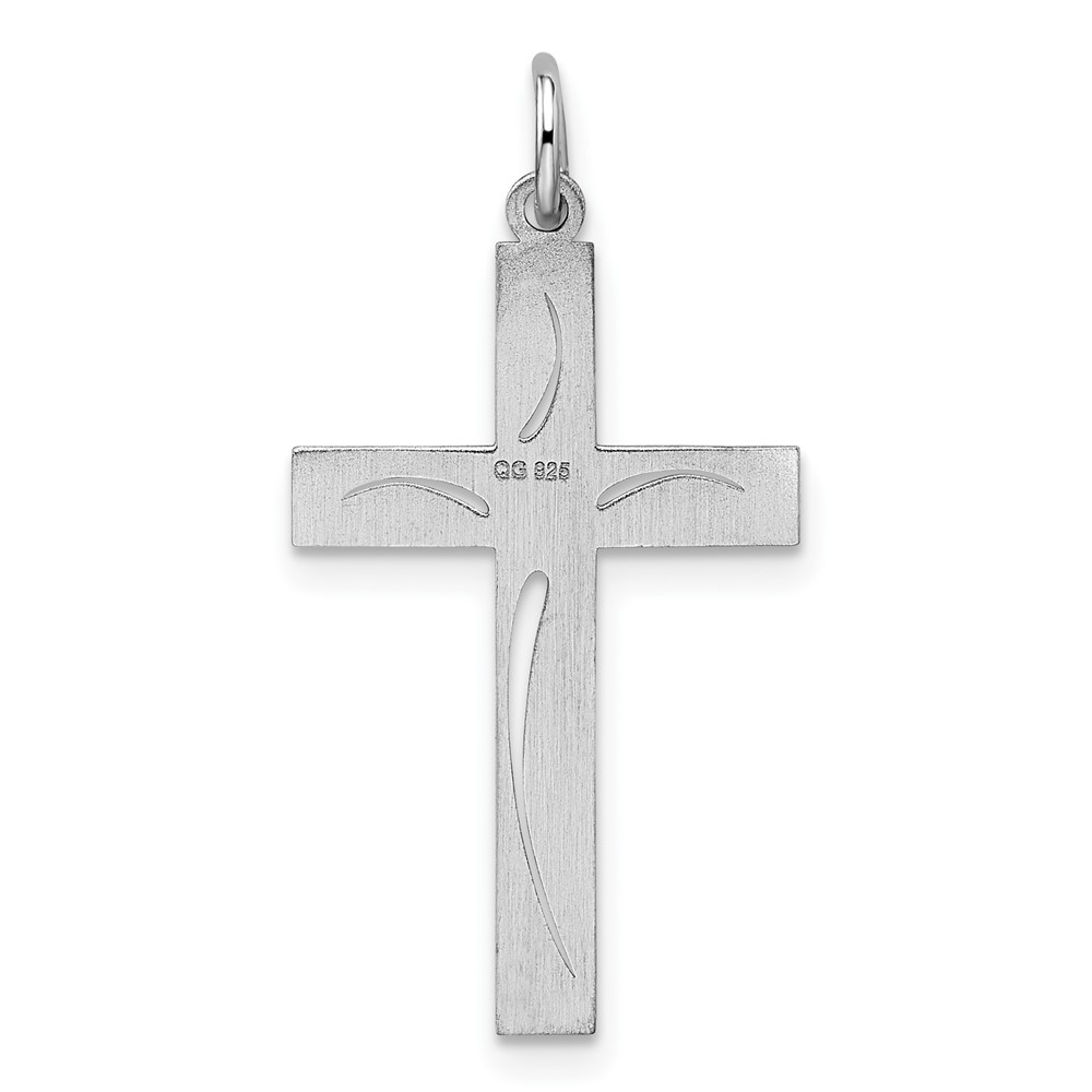 Sterling Silver Rhodium-plated Laser Designed Cross Pendant (QXR106)