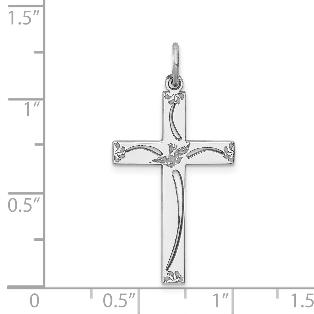 Sterling Silver Rhodium-plated Laser Designed Cross Pendant (QXR106)