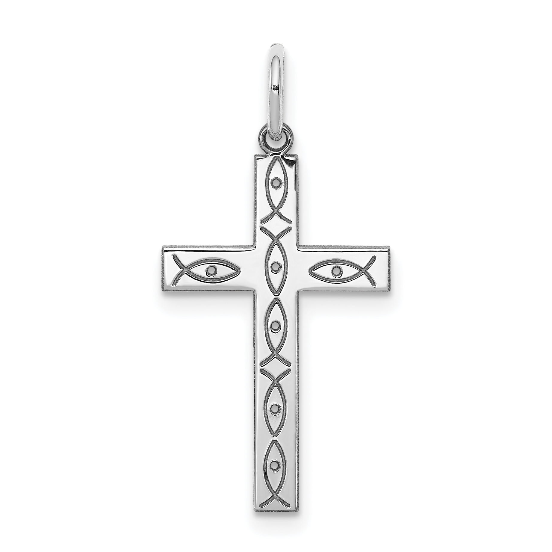 Sterling Silver Rhodium-plated Laser Designed Cross Pendant (QXR113)