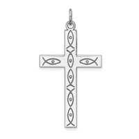 Sterling Silver Rhodium-plated Laser Cut Cross Pendant view 1