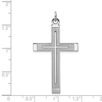 Sterling Silver Rh-plated Satin & Polished Laser Cut Cross Pendant view 4