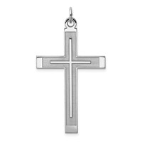 Sterling Silver Rh-plated Satin & Polished Laser Cut Cross Pendant view 1