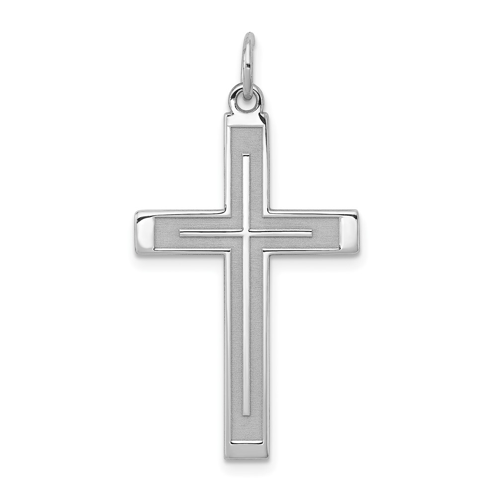 Sterling Silver Rhodium-plated Laser Designed Cross Pendant (QXR117)