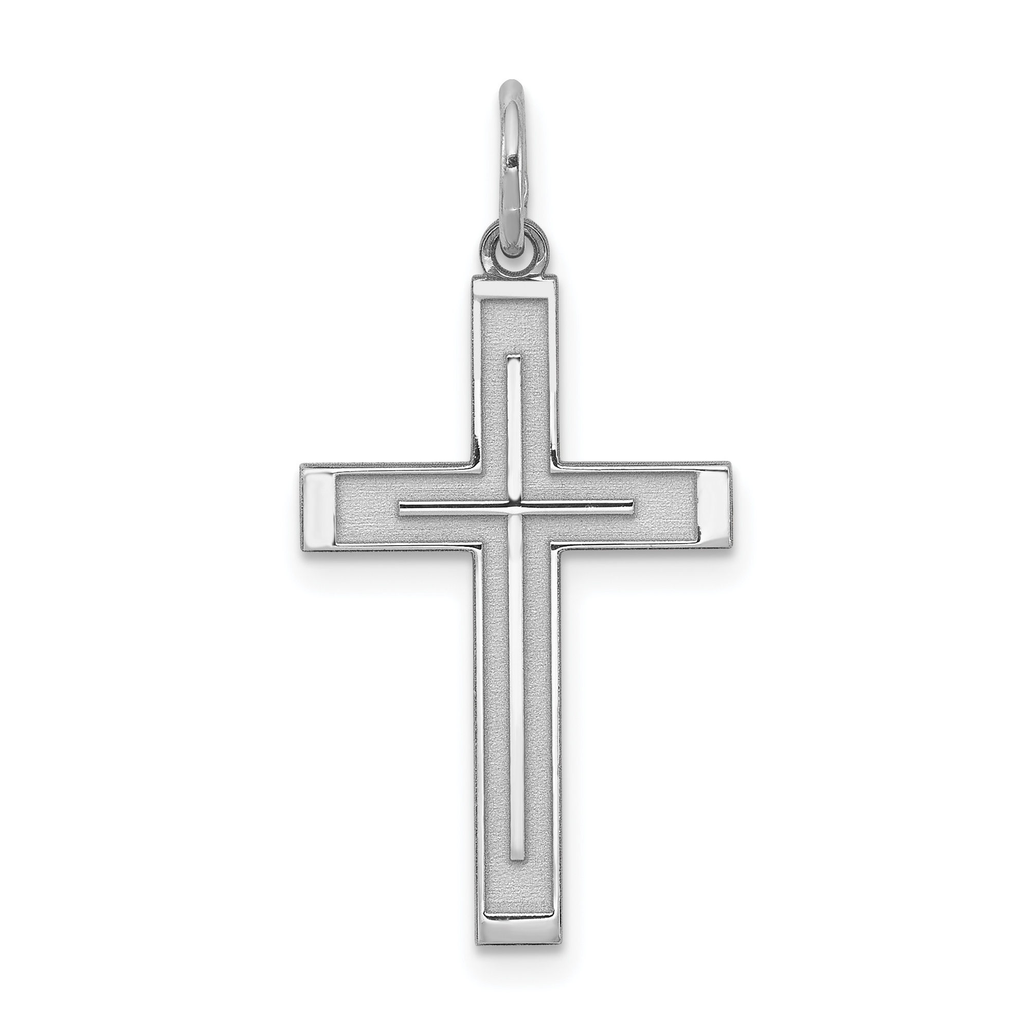 Sterling Silver Rhodium-plated Laser Designed Cross Pendant (QXR118)