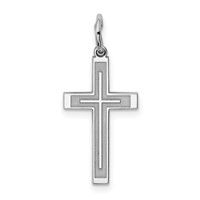 Sterling Silver Rhodium-plated Laser Cut Cross Charm view 1