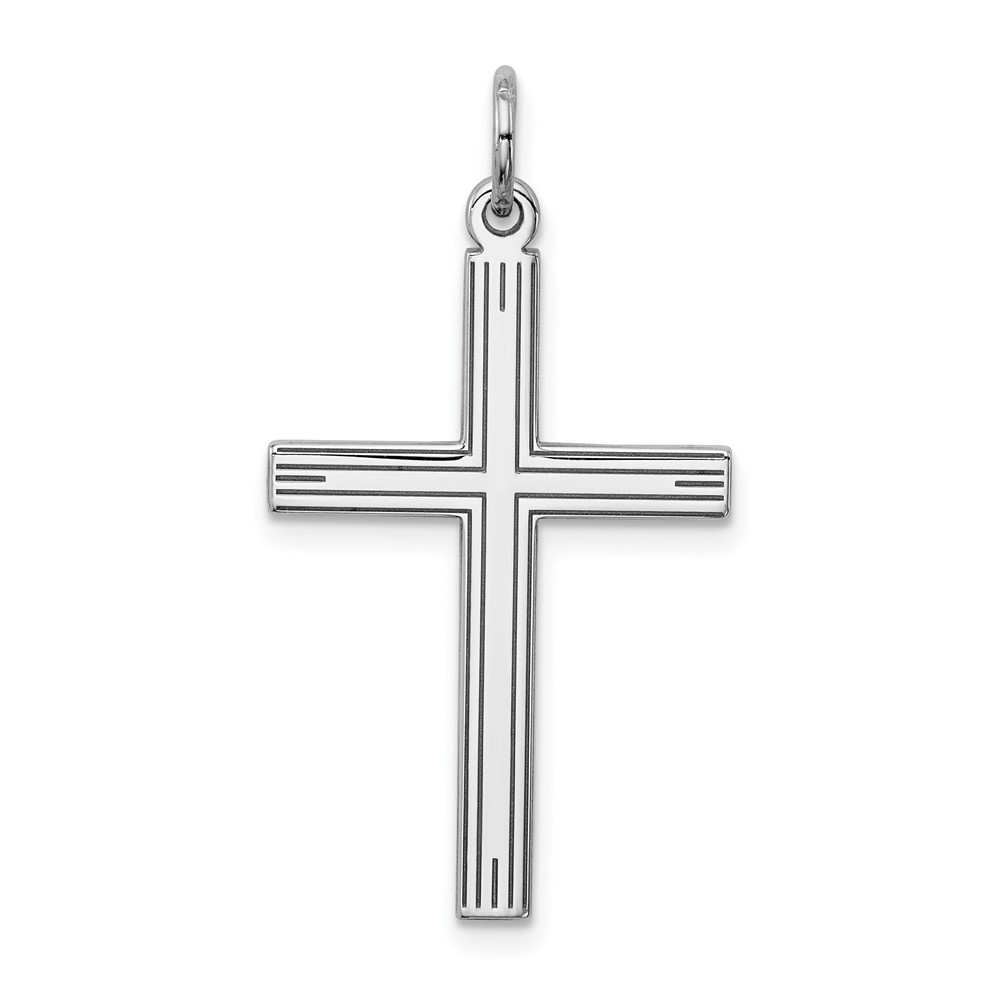 Sterling Silver Rhodium-plated Laser Designed Cross Pendant (QXR121)