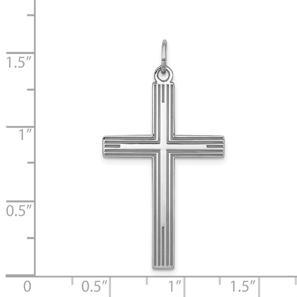Sterling Silver Rhodium-plated Laser Designed Cross Pendant (QXR122)