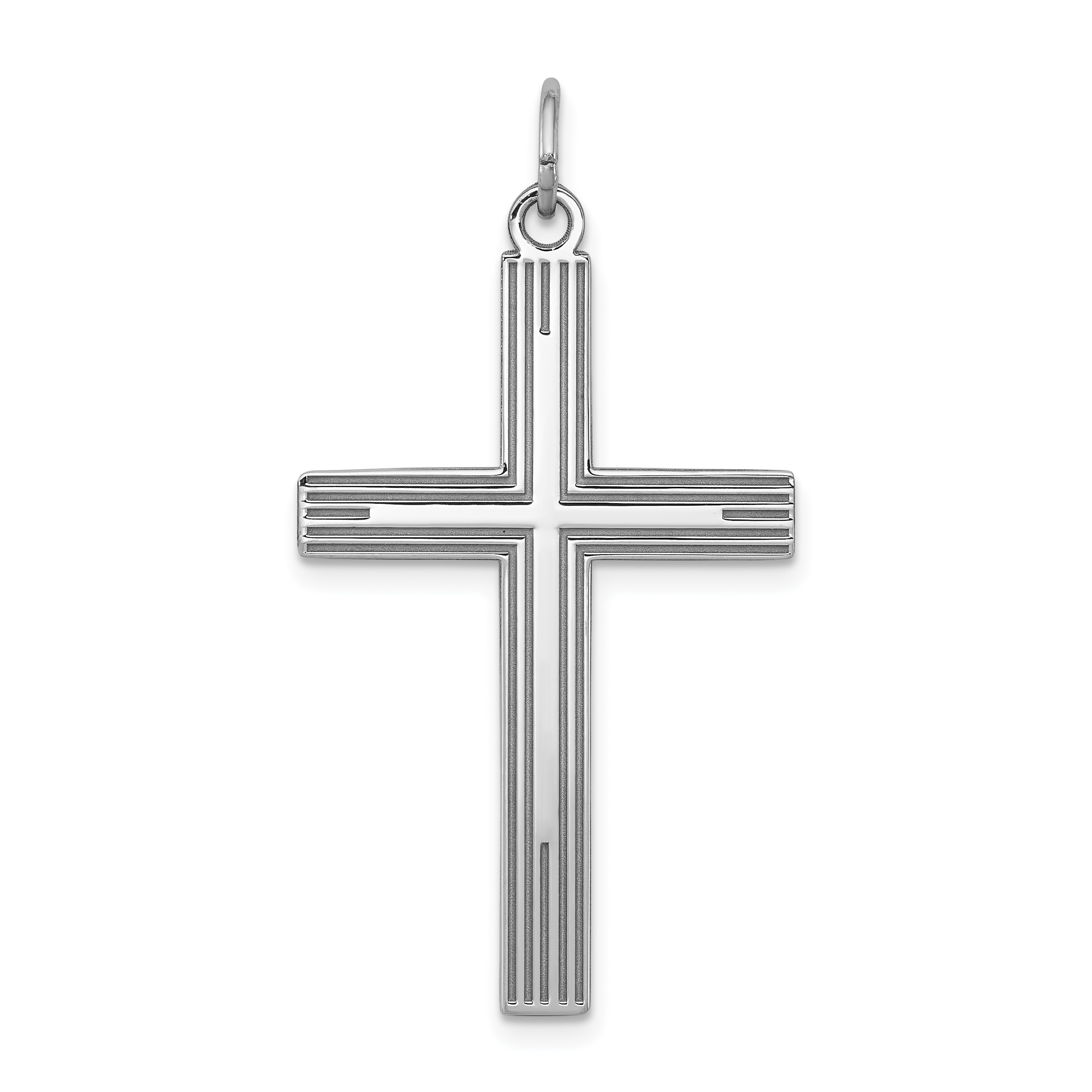 Sterling Silver Rhodium-plated Laser Designed Cross Pendant (QXR122)