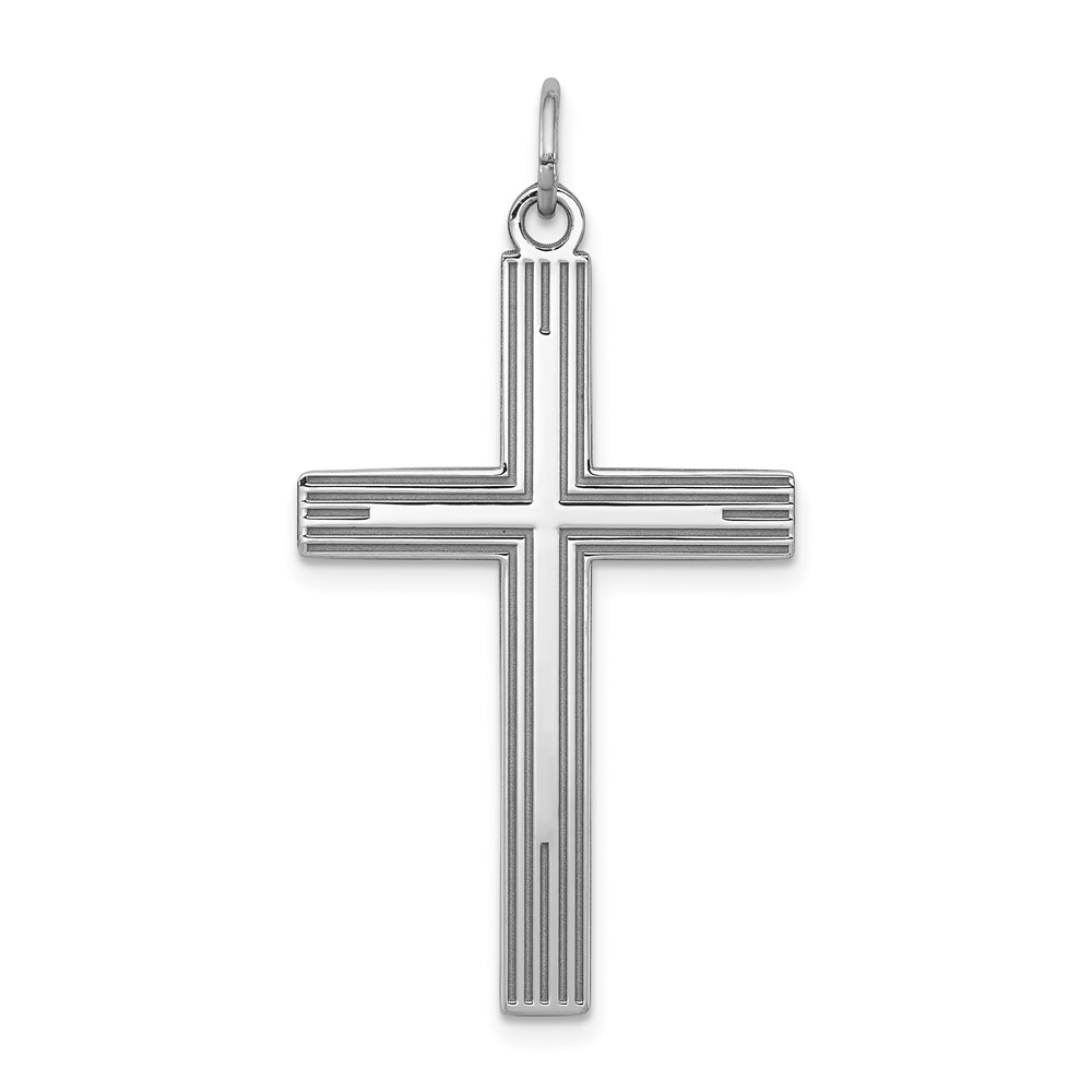 Sterling Silver Rhodium-plated Laser Designed Cross Pendant (QXR122)