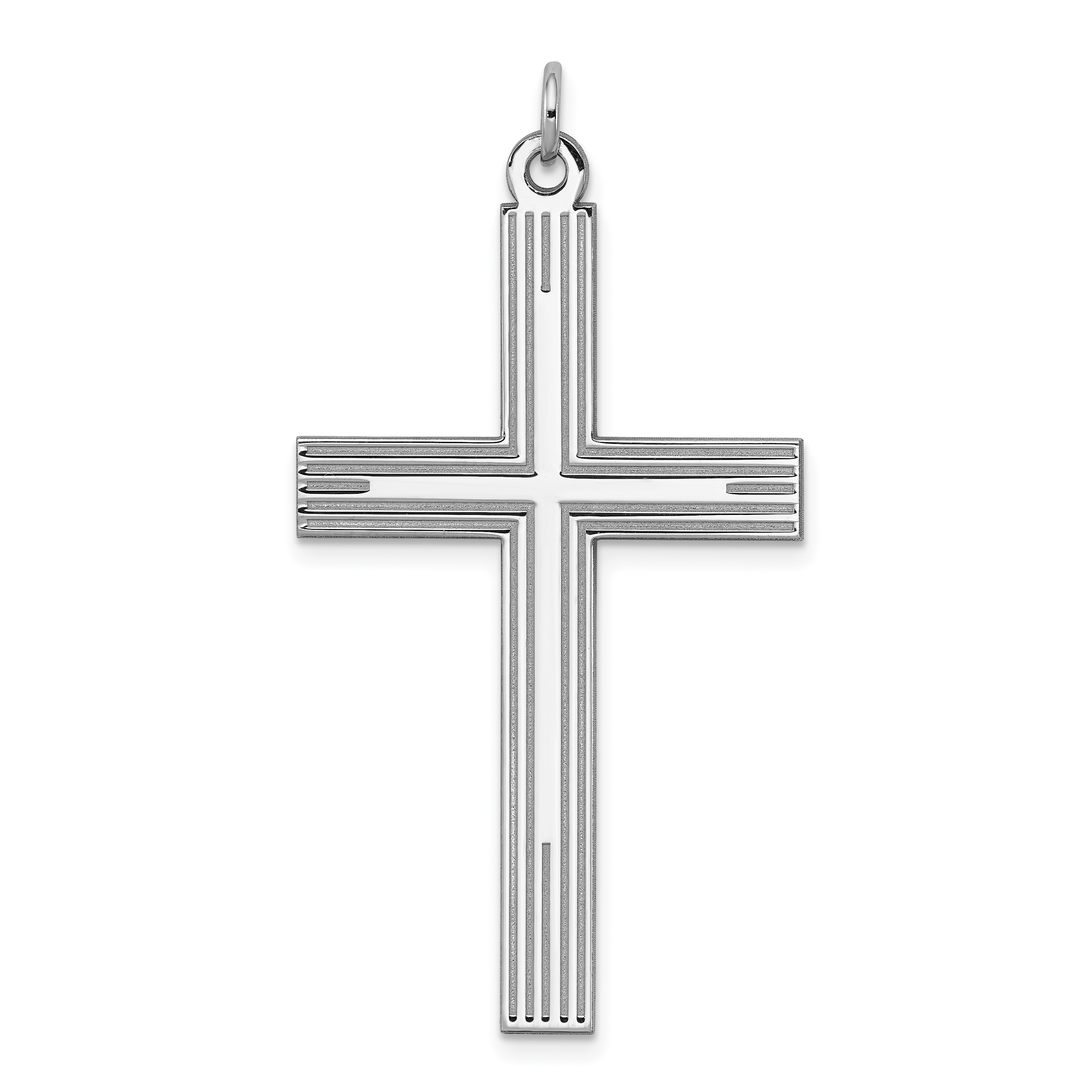 Sterling Silver Rhodium-plated Laser Designed Cross Pendant (QXR123)