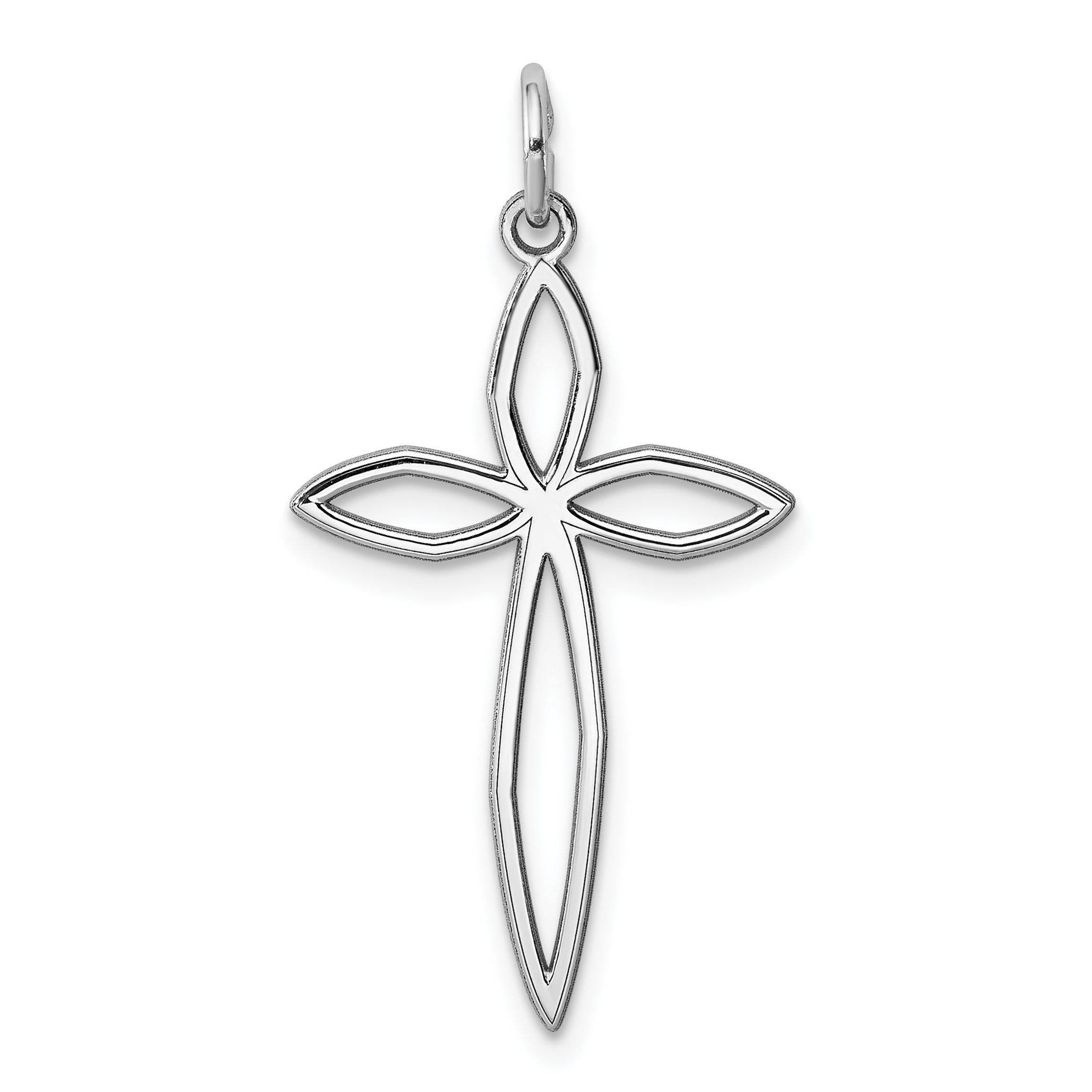 Sterling Silver Rhodium-plated Laser Designed Cross Pendant (QXR125)