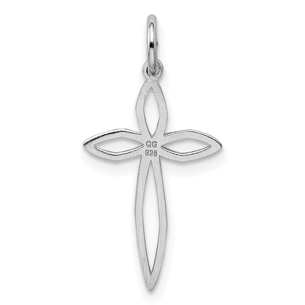 Sterling Silver Rhodium-plated Laser Designed Cross Pendant (QXR126)
