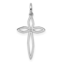 Sterling Silver Rhodium-plated Laser Cut Cross Pendant view 3