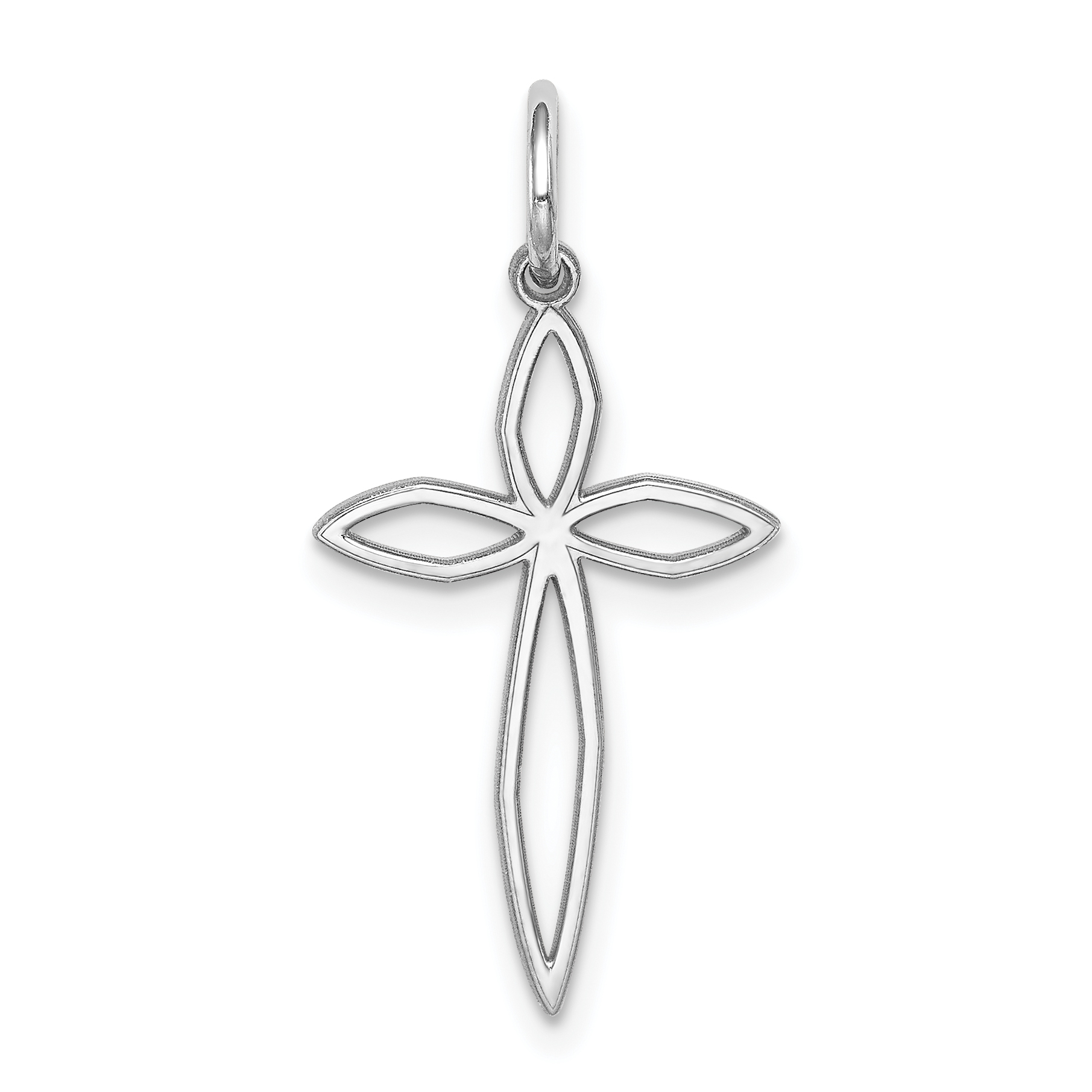 Sterling Silver Rhodium-plated Laser Designed Cross Pendant (QXR126)