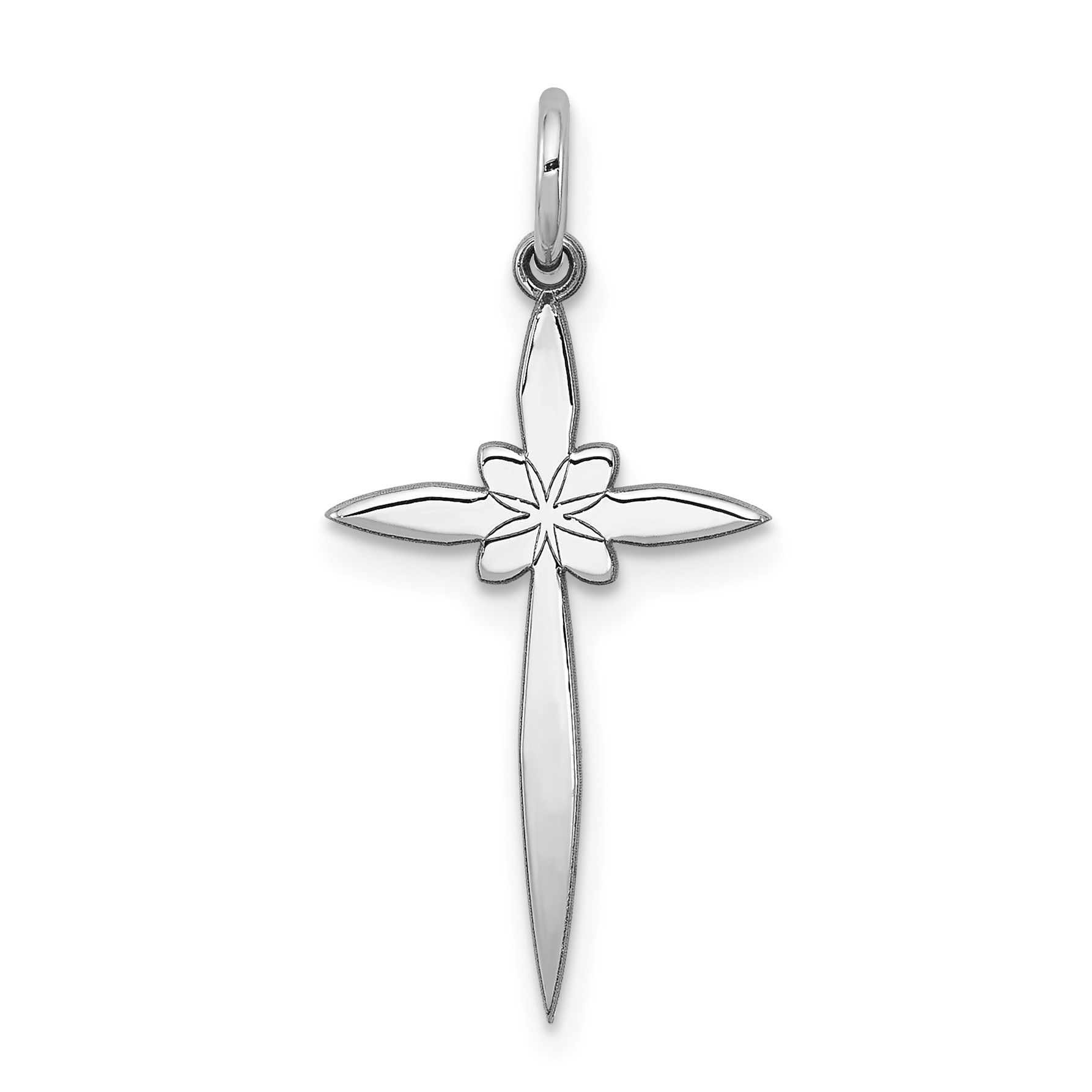 Sterling Silver Rhodium-plated Laser Designed Cross Pendant (QXR129)
