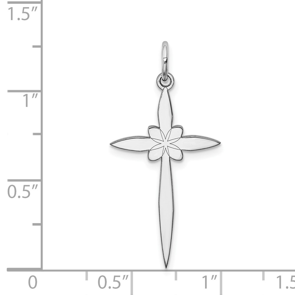 Sterling Silver Rhodium-plated Laser Designed Cross Pendant (QXR130)