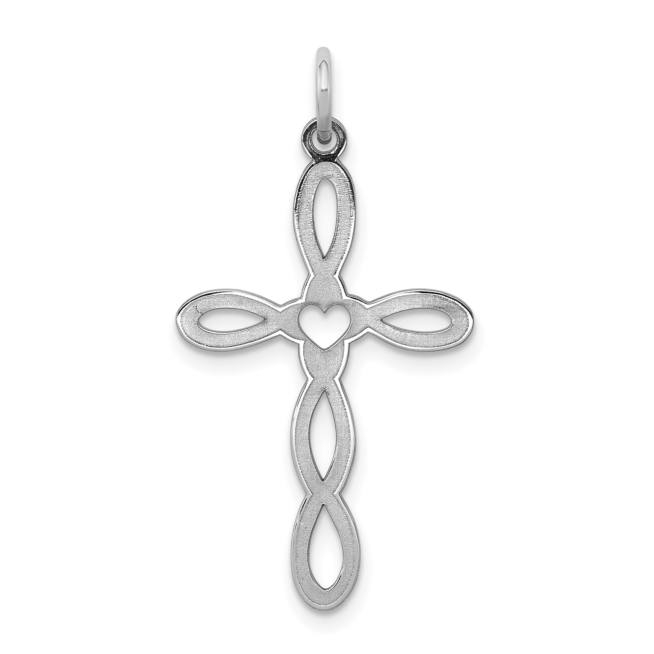 Sterling Silver Rhodium-plated Laser Designed Cross Pendant (QXR133)