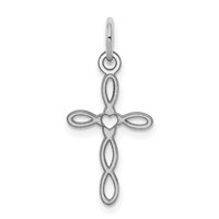 Sterling Silver Rhodium-plated Laser Cut Cross Charm view 1